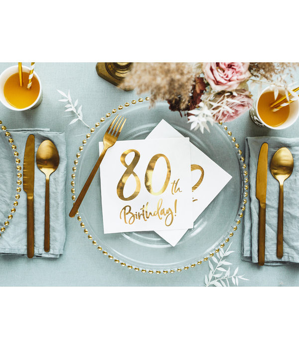Servetten 80th Birthday Goud - 20 Stuks