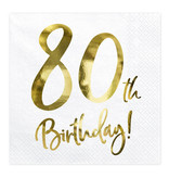 Servetten 80th Birthday Goud - 20 Stuks