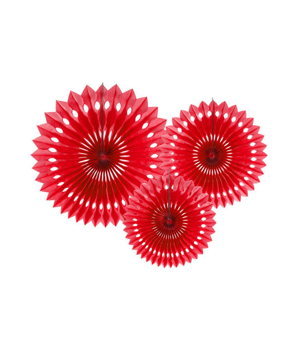 Papieren Waaiers Set Rood 3-delig