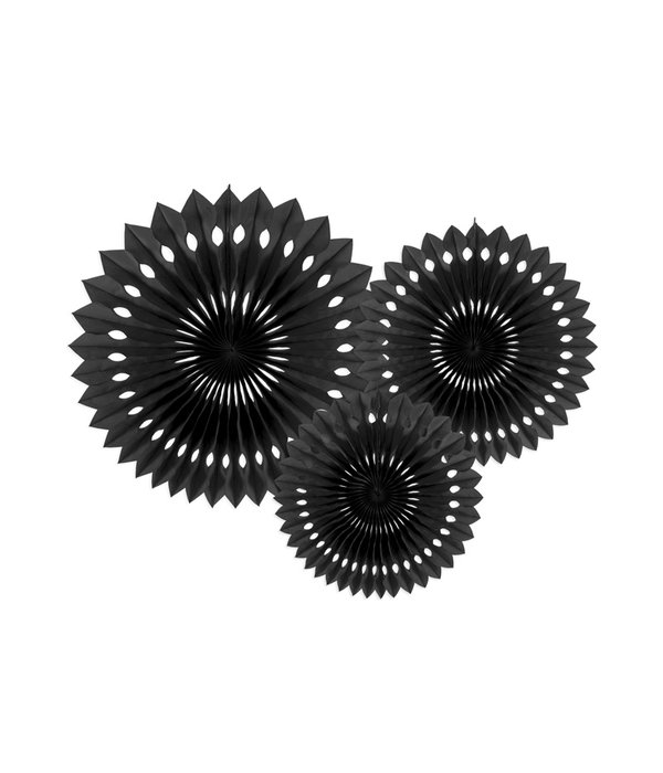 Papieren Waaiers Set Zwart 3-delig
