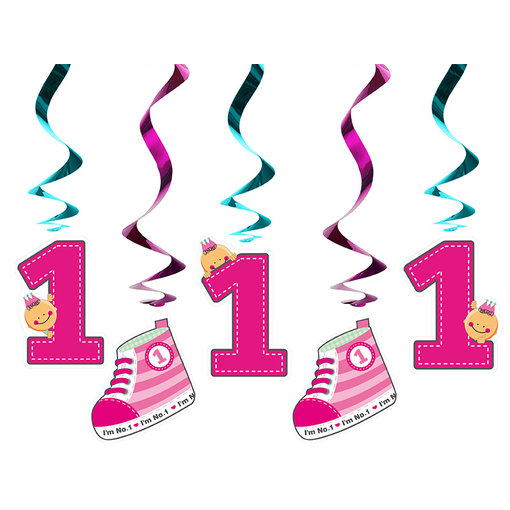 Hangdecoratie 1 Jaar Roze - 5 Stuks