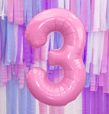 Folieballon cijfer 3 roze 86cm