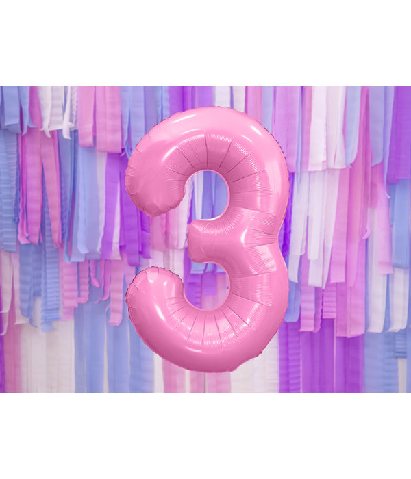Folieballon cijfer 3 roze 86cm