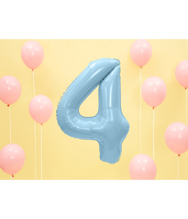 Folieballon cijfer 4 lichtblauw 86cm