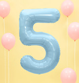Folieballon cijfer 5 lichtblauw 86cm