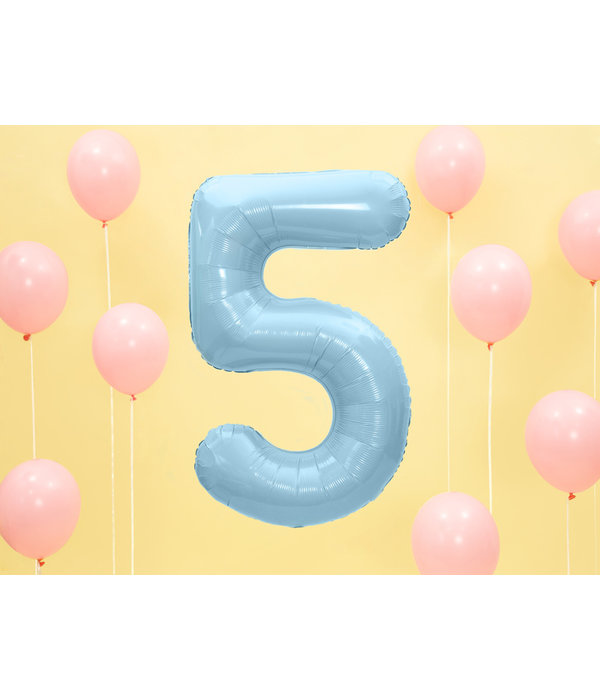 Folieballon cijfer 5 lichtblauw 86cm