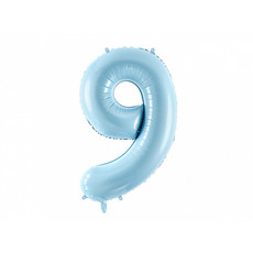 Folieballon cijfer 9 lichtblauw 86cm