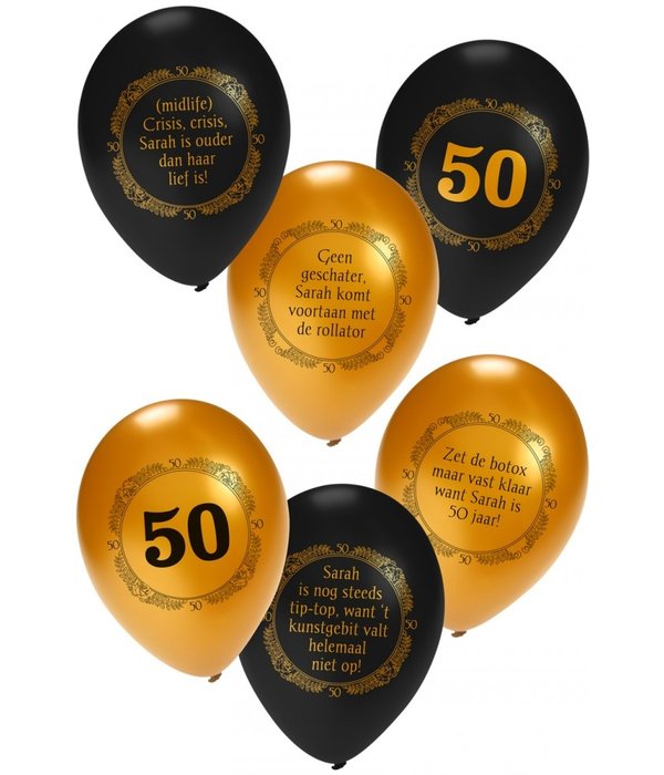 Ballonnen Sarah Zwart/Goud - 6 stuks