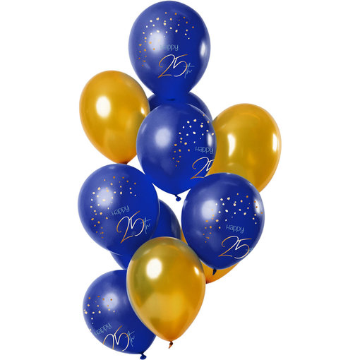 Ballonnen Set 25 Jaar Blauw Goud Premium - 12 Stuks