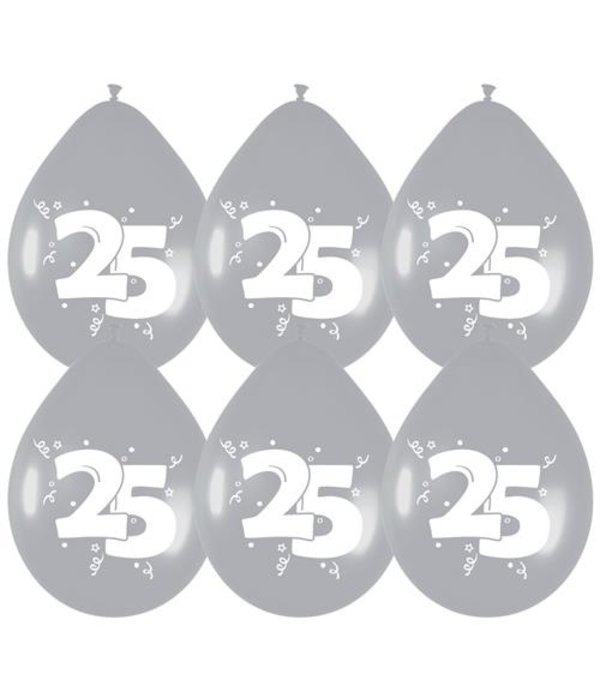 Ballonnen '25' Zilver - 6 stuks