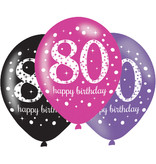 Ballonnen 80 Jaar Happy Birthday Pink, Paars En Zwart