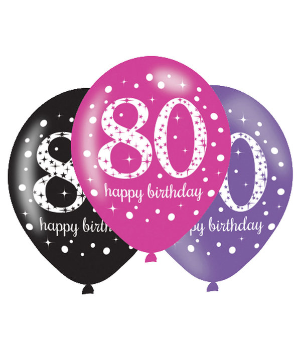 Ballonnen 80 Jaar Happy Birthday Pink, Paars En Zwart