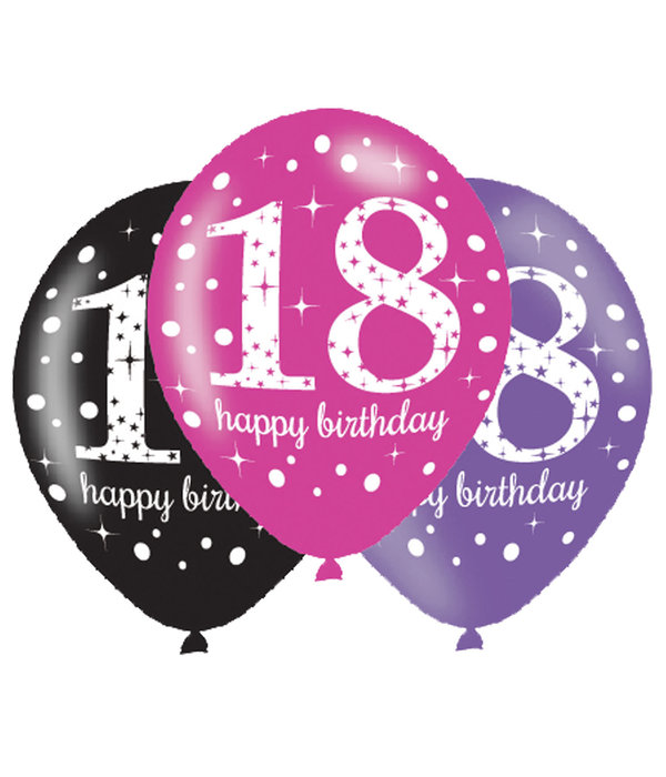 Ballonnen 18 Jaar Happy Birthday Pink, Paars En Zwart