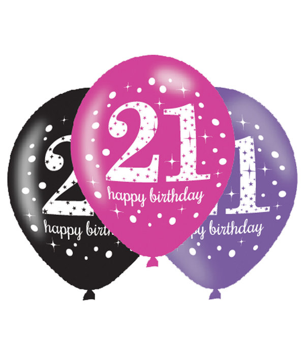Ballonnen 21 Jaar Happy Birthday Pink, Paars En Zwart