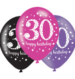 Ballonnen 30 Jaar Happy Birthday Pink, Paars En Zwart