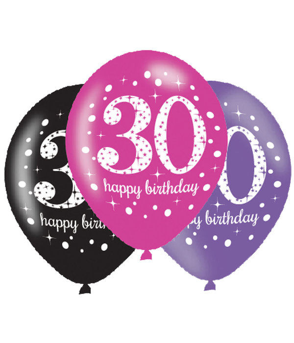 Ballonnen 30 Jaar Happy Birthday Pink, Paars En Zwart