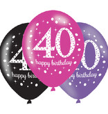 Ballonnen 40 Jaar Happy Birthday Pink, Paars En Zwart