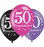 Ballonnen 50 Jaar Happy Birthday Pink, Paars En Zwart