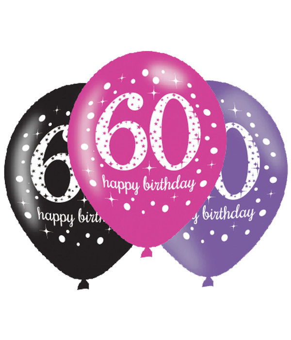 Ballonnen 60 Jaar Happy Birthday Pink, Paars En Zwart