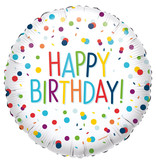 Folieballon Confetti Print Happy Birthday Wit - 45cm