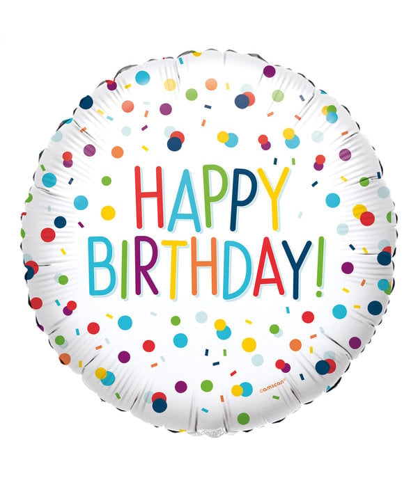 Folieballon Confetti Print Happy Birthday Wit - 45cm