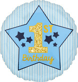 Folieballon 1st Birthday Blauw/Goud - 45cm