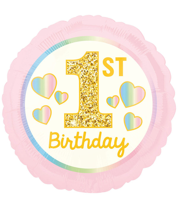Folieballon 1st Birthday Roze/Goud - 45cm