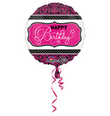 Folieballon Zwart/Roze Print Happy Birthday - 45cm
