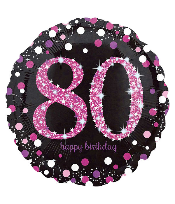 Folieballon 80 Jaar Happy Birthday Pink 43cm