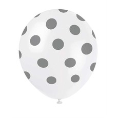 Ballonnen Wit met Zilveren Stippen - 6 Stuks