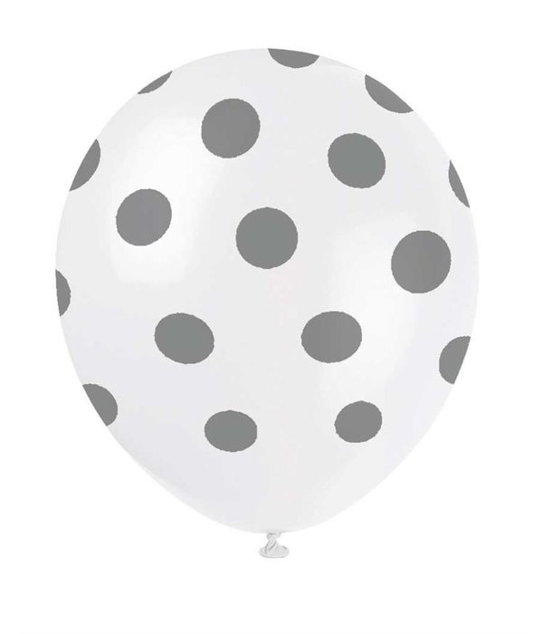 Ballonnen Wit met Zilveren Stippen - 6 Stuks