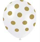 Ballonnen Wit met Gouden Stippen - 6 Stuks