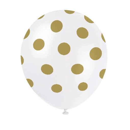 Ballonnen Wit met Gouden Stippen - 6 Stuks