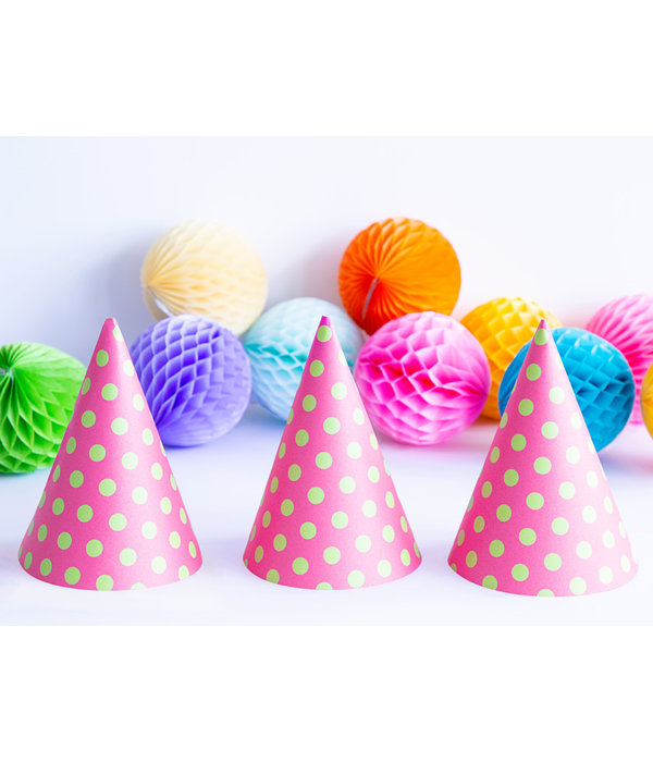Feesthoedjes Roze Met Groene Stippen - 6 Stuks