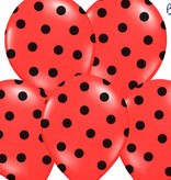 Ballonnen Pastel Poppy Rood Met Zwarte Stippen - 6 Stuks
