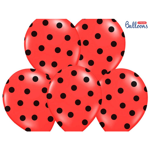 Ballonnen Pastel Poppy Rood Met Zwarte Stippen - 6 Stuks