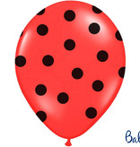 Ballonnen Pastel Poppy Rood Met Zwarte Stippen - 6 Stuks