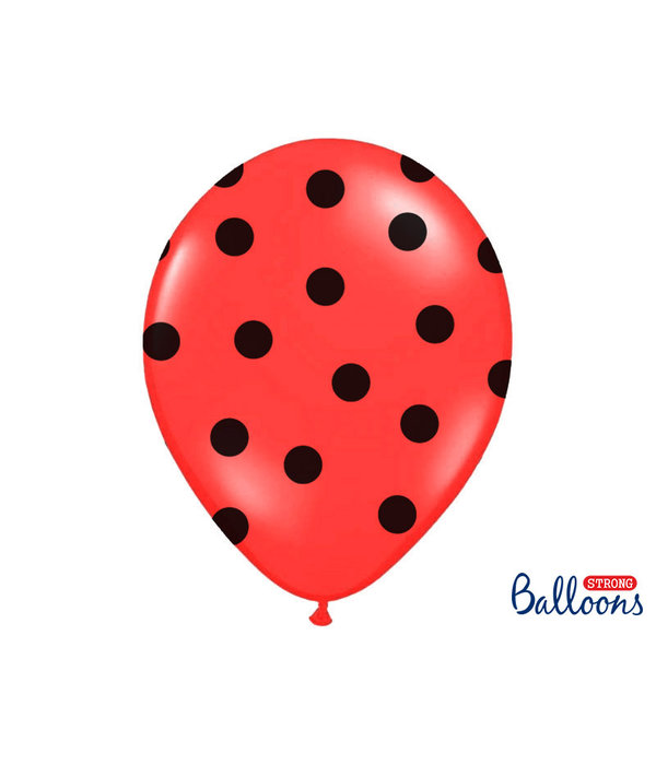 Ballonnen Pastel Poppy Rood Met Zwarte Stippen - 6 Stuks