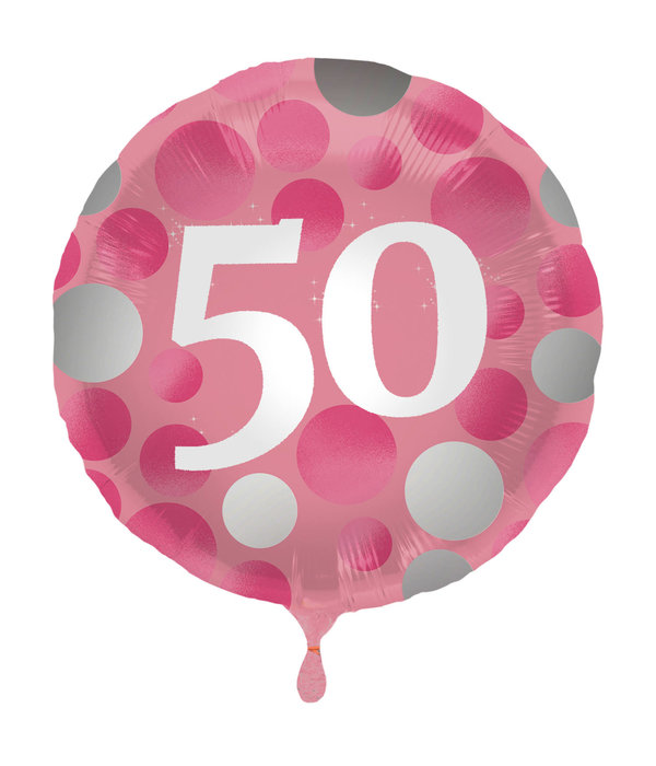 Folieballon 50 Jaar Glossy Pink - 45cm