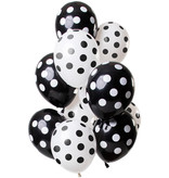 Ballonnen Zwart en Wit Polka Dots Premium - 12 Stuks