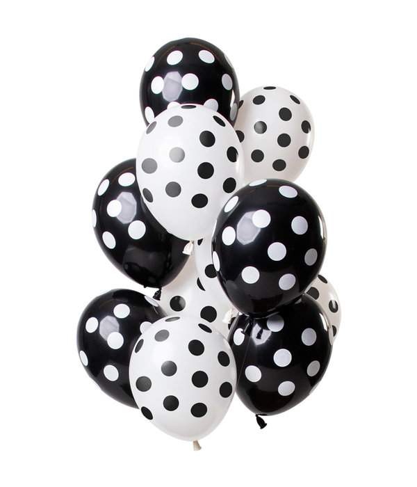 Ballonnen Zwart en Wit Polka Dots Premium - 12 Stuks