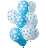 Ballonnen Set Blauw en Wit Polka Dots Premium - 12 Stuks