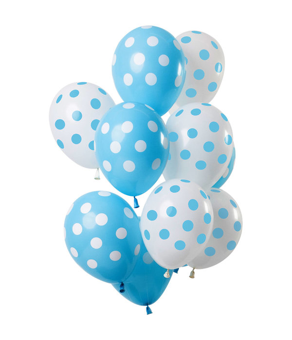 Ballonnen Set Blauw en Wit Polka Dots Premium - 12 Stuks