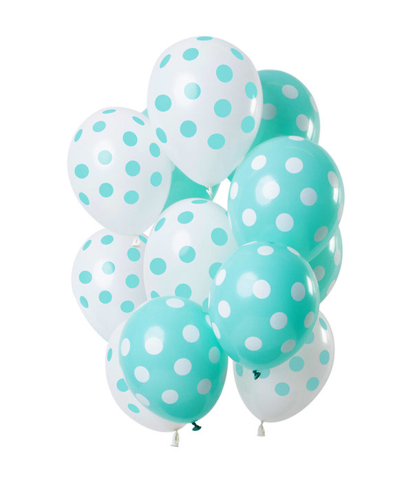 Ballonnen Set Mintgroen En Wit Polka Dots Premium - 12 Stuks
