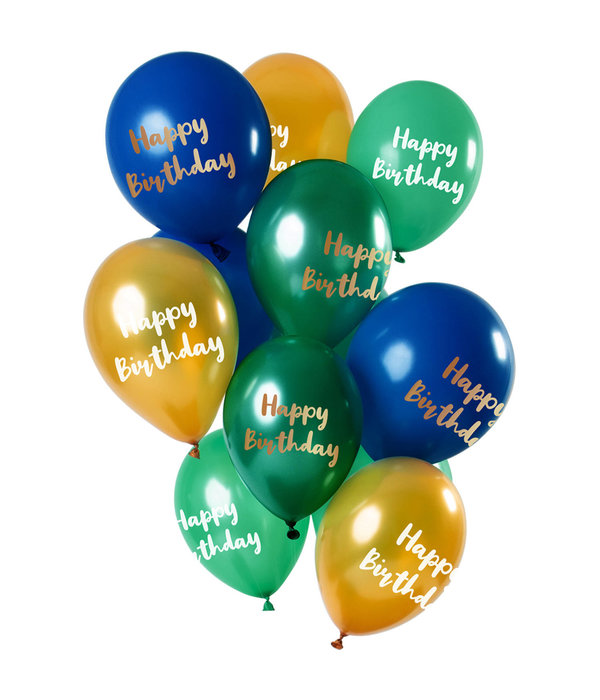 Ballonnen set Happy Birthday Groen Goud Premium - 12 Stuks