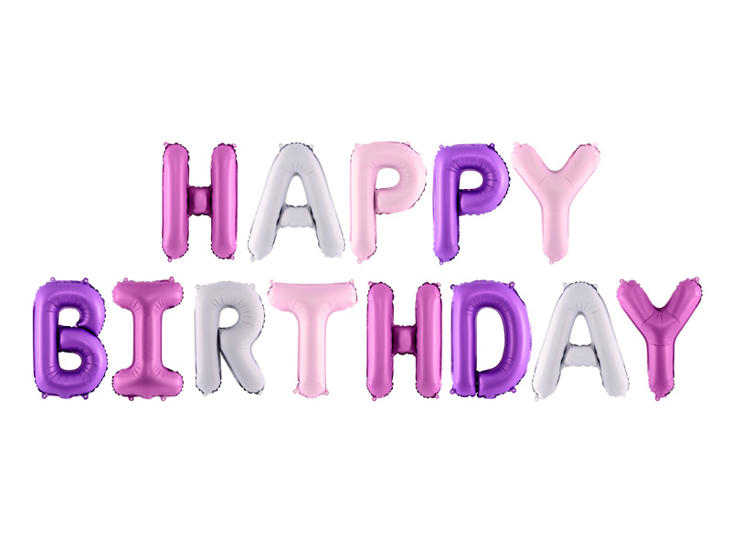 Folie Ballon Set Happy Birthday Pastel kleurenmix afbeelding