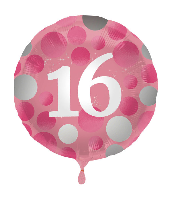 Folieballon 16 Jaar Glossy Pink - 45cm