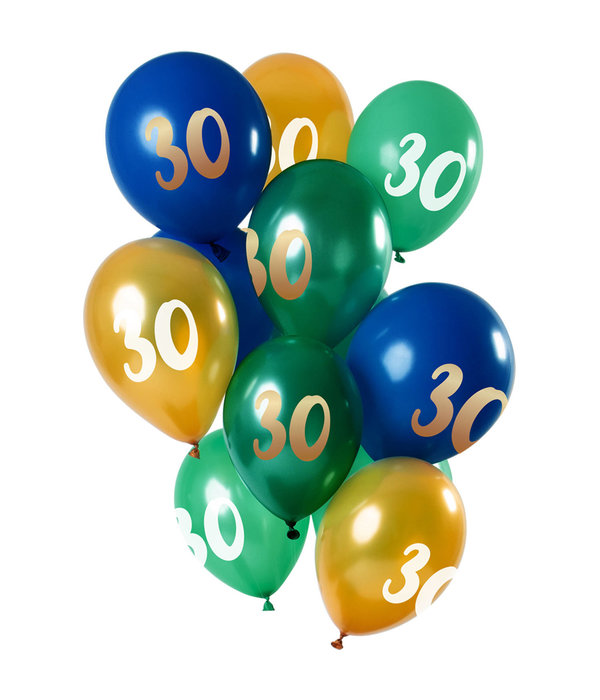 Ballonnen Set 30 Jaar Groen/Goud Premium - 12 Stuks