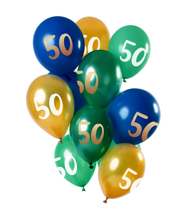Ballonnen Set 50 Jaar Groen/Goud Premium - 12 Stuks