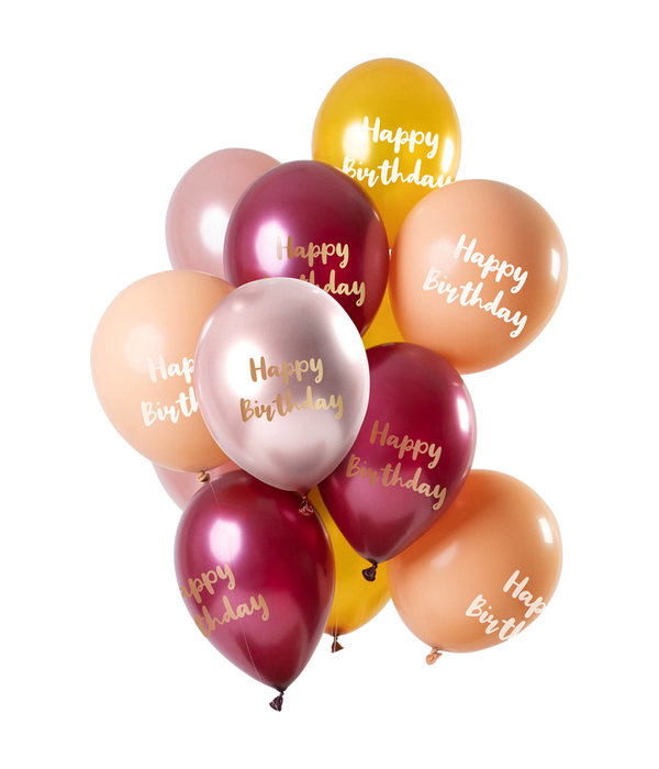 Ballonnen Set Happy Birthday Roze/Goud Premium - 12 Stuks